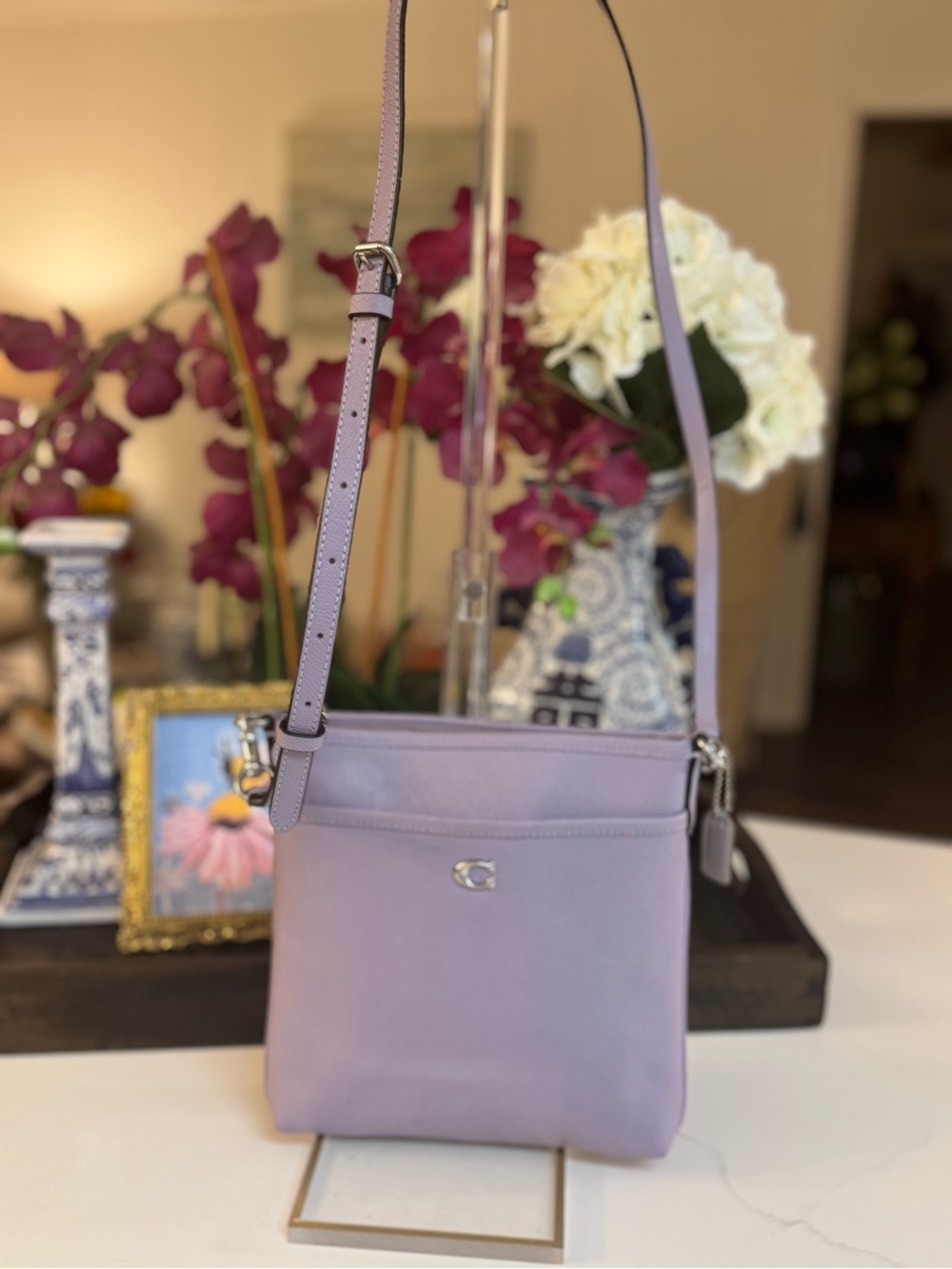 💜🩶 COACH  KITT LEATHER MESSENGER CROSSBODY BAG! 💜🩶